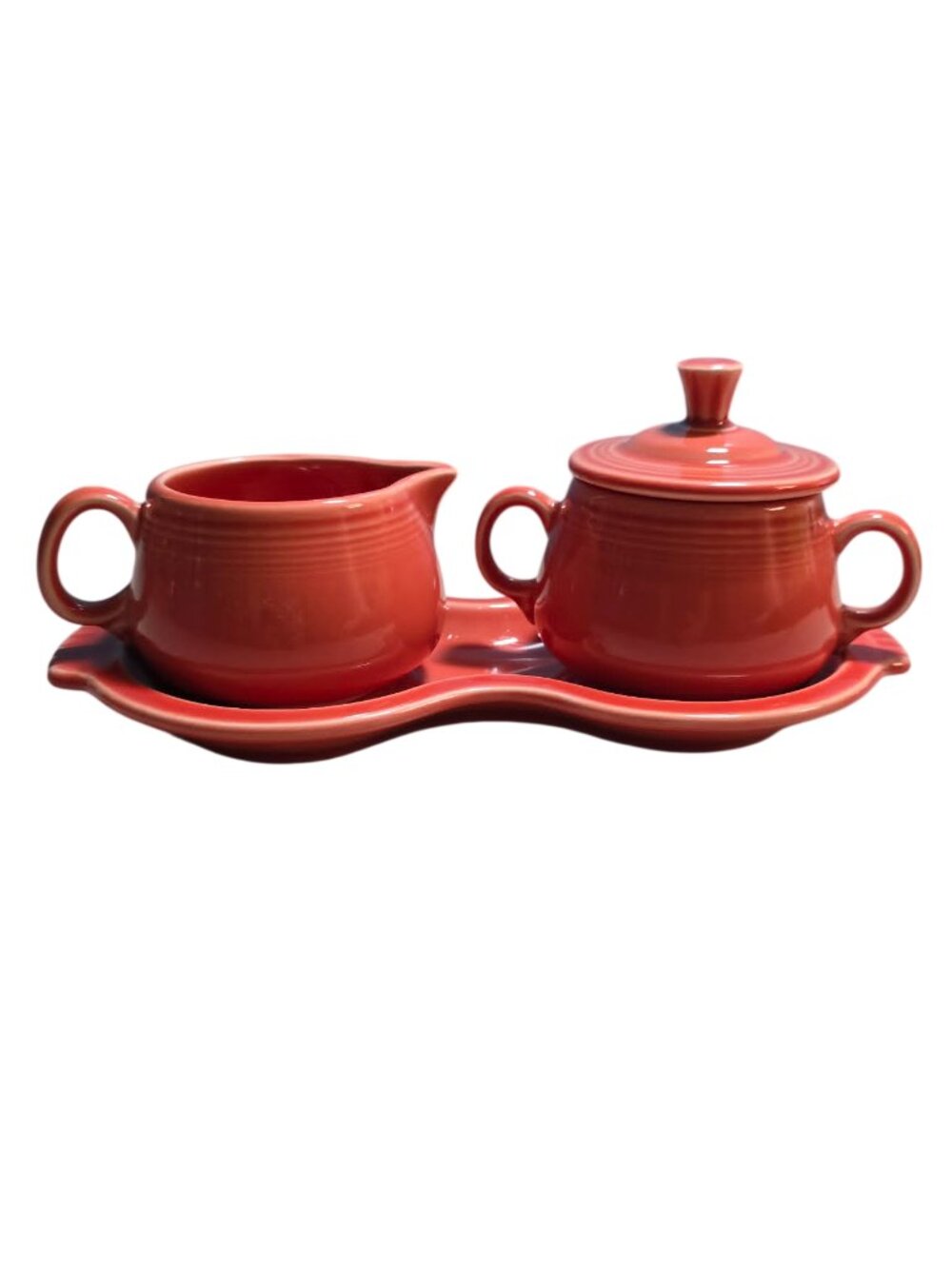 ☕ Fiesta Ceramic Sugar Bowl and Creamer Set with Figure 8 Tray (Persimmon)